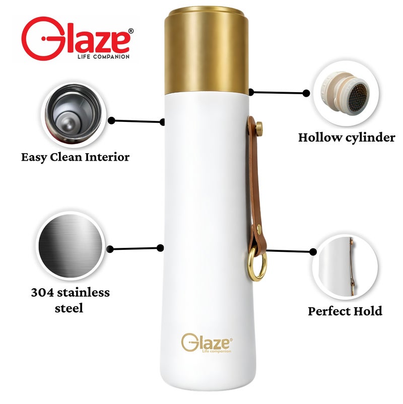 جليز زجاجة ماء مصنوعة من الفولاذ المقاوم للصدأ 304، معزولة بتفريغ الهواء، مانعة للتسرب، سعة 500 مل، لون أبيض - Image 4